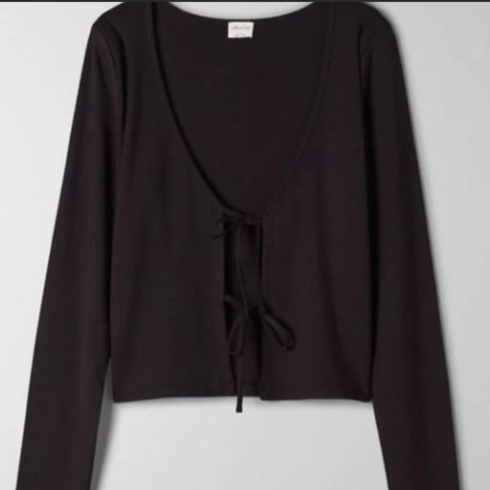Aritzia Wilfred Free Only Tie Front Long Sleeve Shirt, Black Size Extra Small